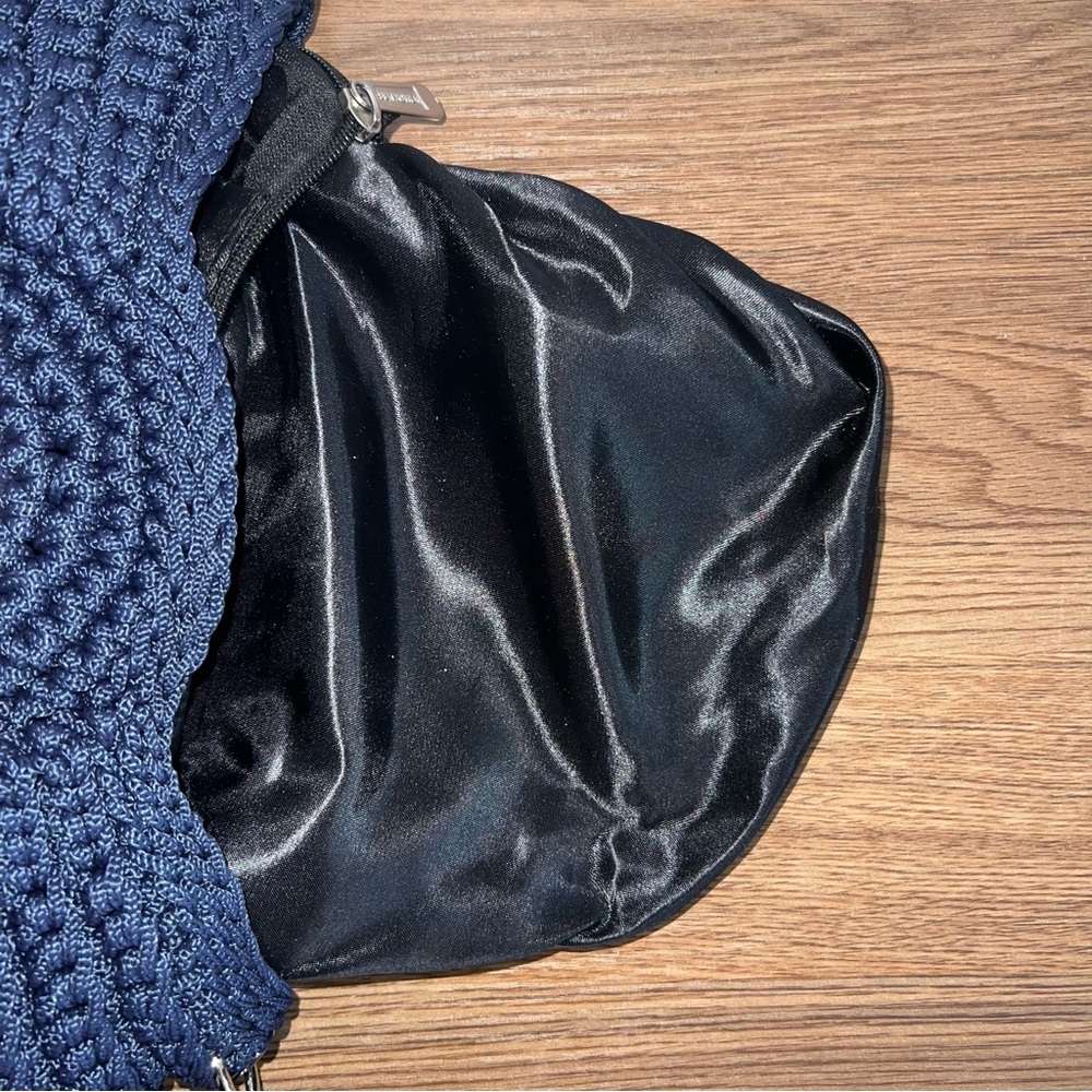 Navy Blue Crochet Oreo Shoulder Bag with Chain Detail - Picture 7 of 8